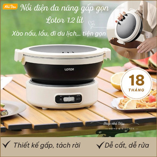 Nồi Lẩu Điện Mini Lotor 1,2L Inox Cao Cấp - Nồi Điện Gấp Gọn Nấu Lẩu, Nấu Mì, Đa Năng Đi Du Lịch