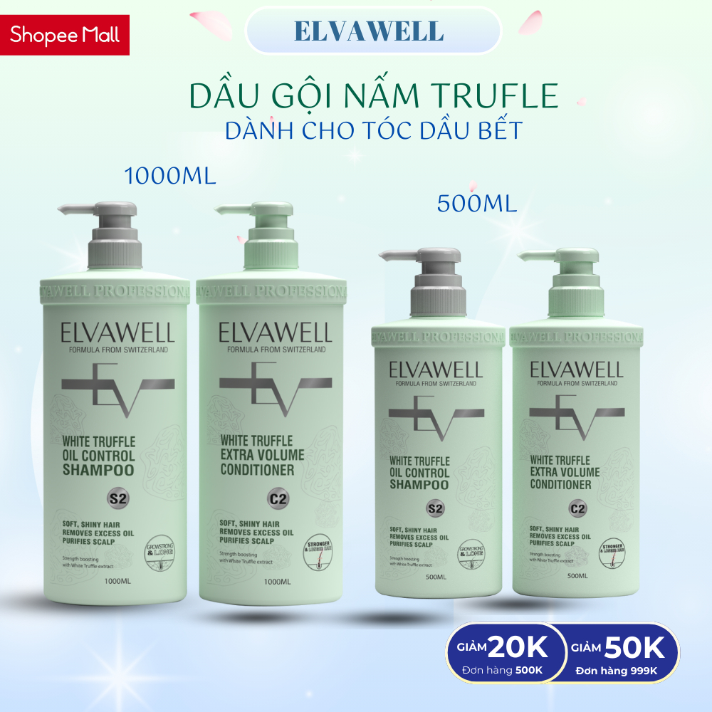 Bộ Dầu gội dầu xả Elvawell White Truffle giảm dầu siêu suôn mượt, Màu XANH