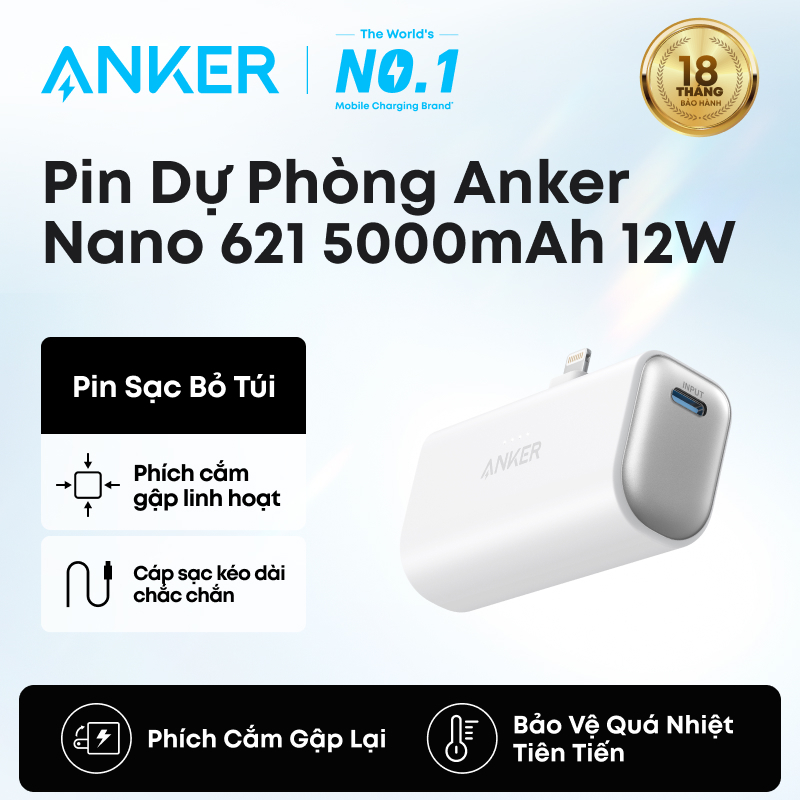 Pin Dự Phòng Anker Nano 5000 12W 621 Power Bank (Built-In Lightning Connector, 12W) 5000mAh Portable
