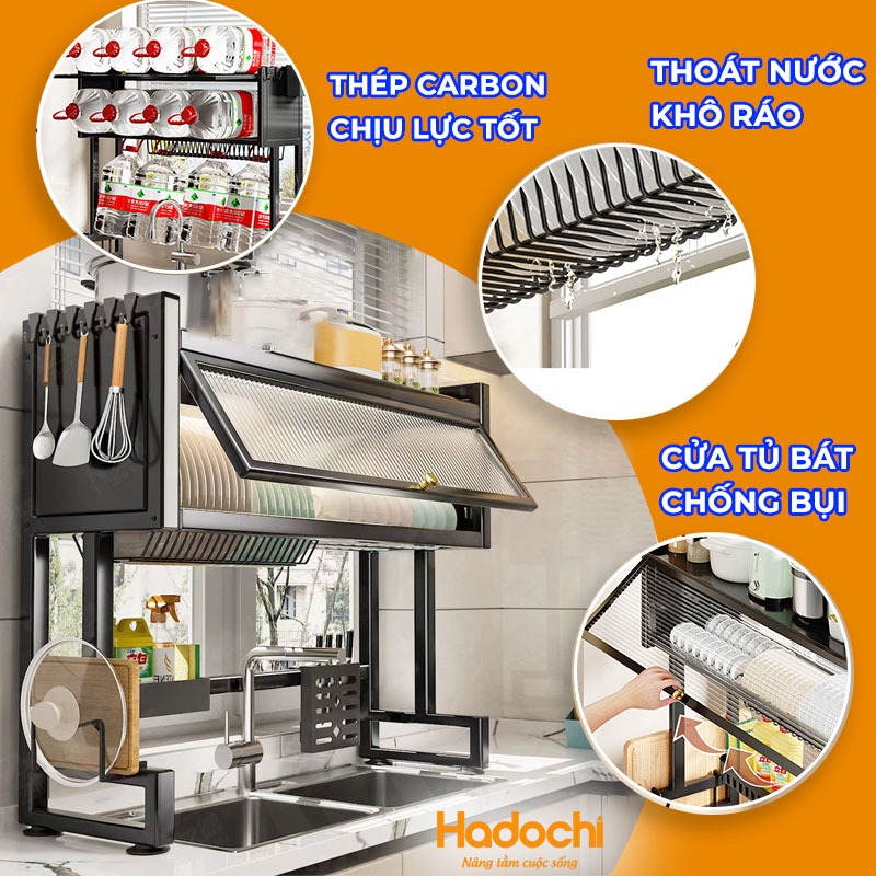 Kệ Đựng Bát Đĩa Trên Bồn Rửa Chén HADOCHI Kệ Đa Năng Cao Cấp Có Tủ Chống Bụi