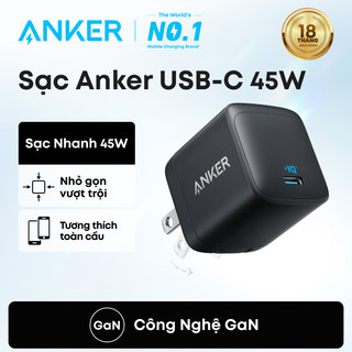  Bộ sạc Anker 45W USB C Bộ sạc nhanh PPS có thể gập lại cho iPhone 16 15 trở lên Hỗ trợ sạc siêu nhanh 2.0 cho A2677 