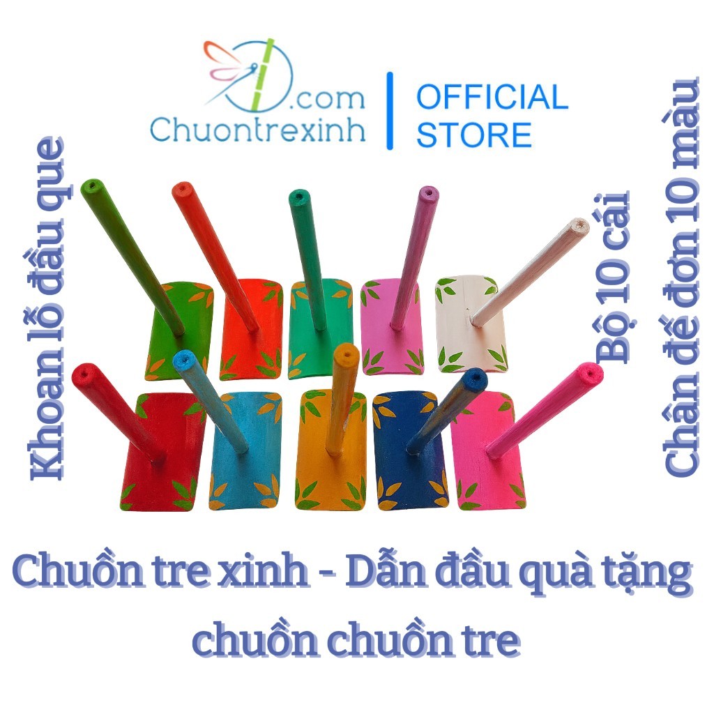 Bộ 10 Chân Đế đơn Chuồn Chuồn Tre 10 Màu Cao Cấp – Phụ Kiện Trưng Bày (Không Gồm Chuồn Chuồn)