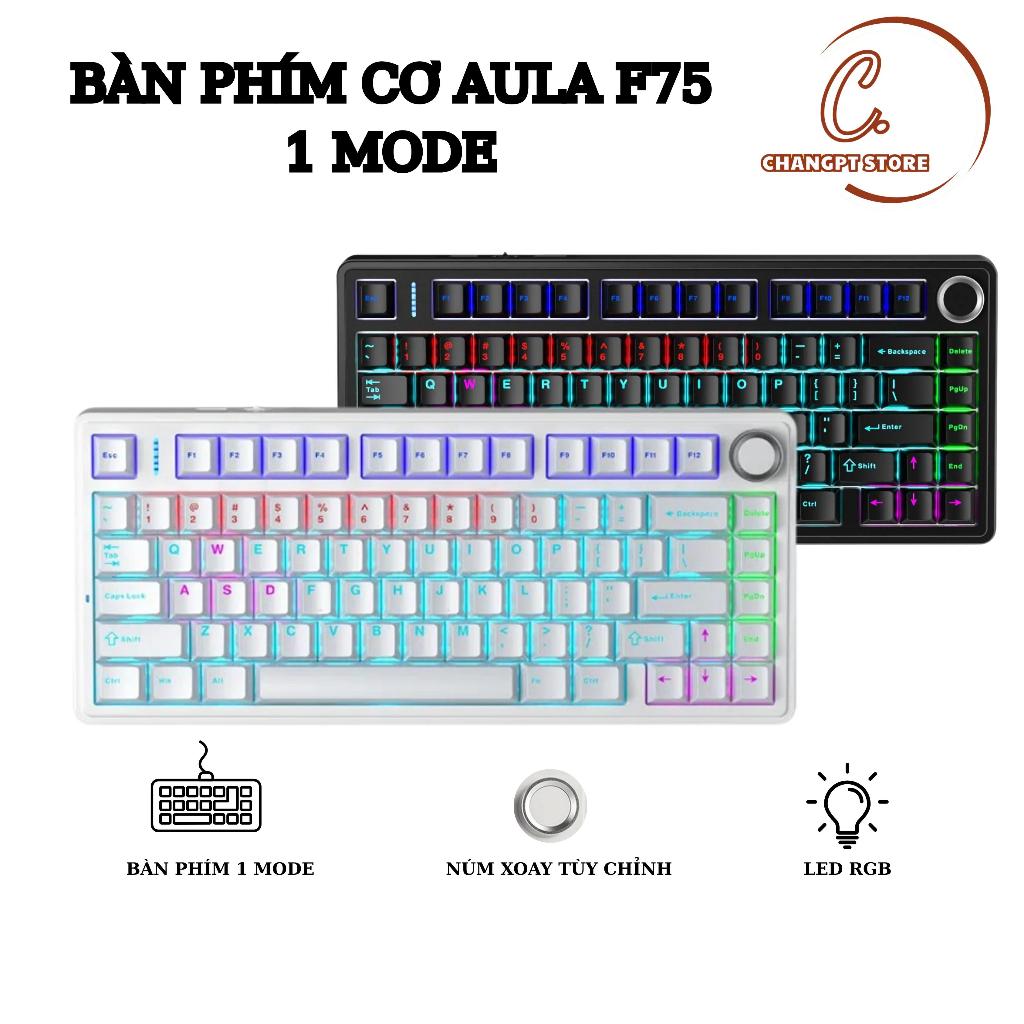 Bàn phím cơ gaming AULA F75 1 mode cắm dây, 80 phím, Đèn LED 20 hiệu ứng, kết nối dây Type-C, blue s