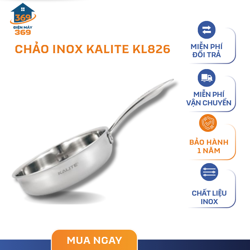 Chảo Inox Nguyên Khối Tripro Kalite KL826 – Kết Cấu Nguyên Khối, Đáy Liền Thân – SMC