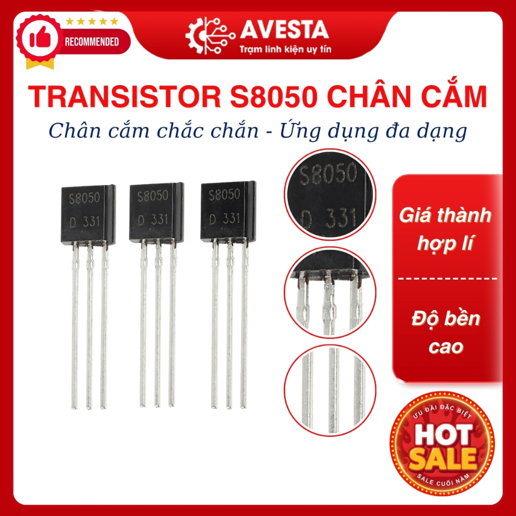 Transistor S8050 chân cắm túi 10 con Avesta