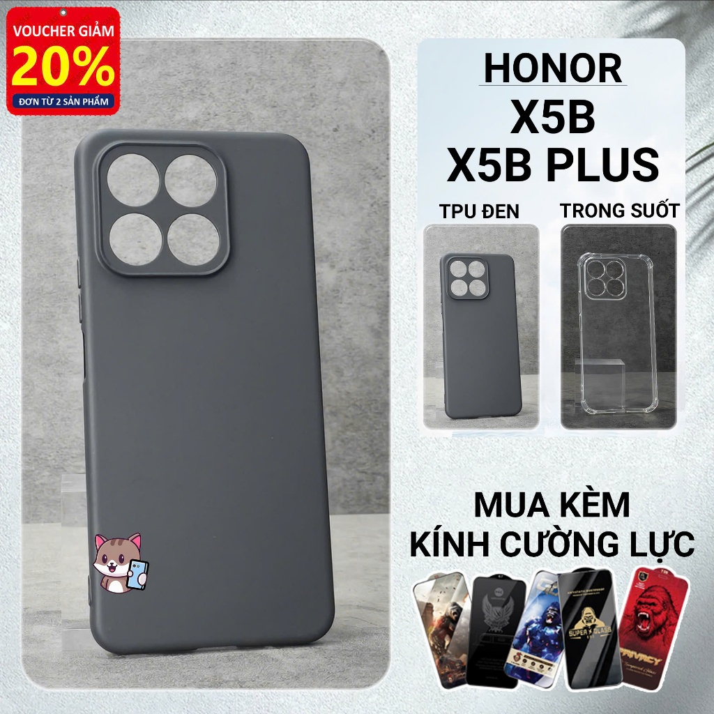 Ốp lưng Honor X5b, X5b Plus Meocase trơn tpu đen | Ốp điện thoại Honor dẻo bảo vệ camera đt toàn diệ