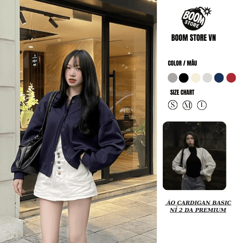 Áo Khoác Nỉ Cardigan Nữ Basic Cài Cúc form Boxy Nhẹ Mùa Thu Đông Vải 2 Da Cao Cấp Không Xù