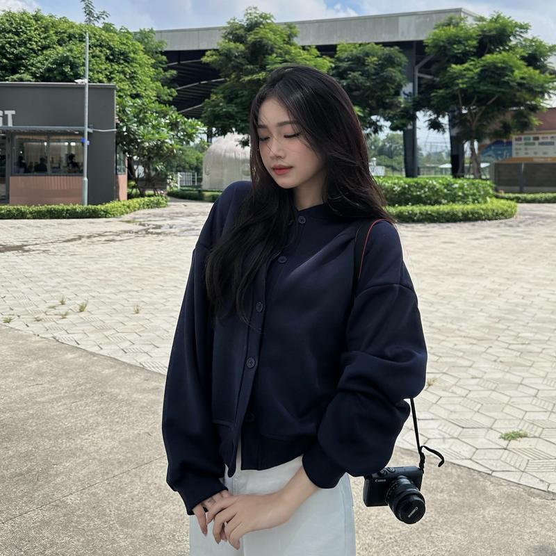 Áo Khoác Nỉ Cardigan Nữ Basic Cài Cúc form Boxy Nhẹ Mùa Thu Đông Vải 2 Da Cao Cấp Không Xù | BigBuy360 - bigbuy360.vn