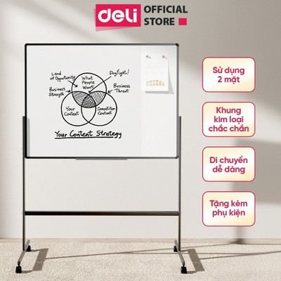 Bảng Từ Trắng Hai Mặt Deli, Bảng Từ Viết Bút Lông Dễ Xóa Chiều Cao Phù Hợp Mọi Lứa Tuổi