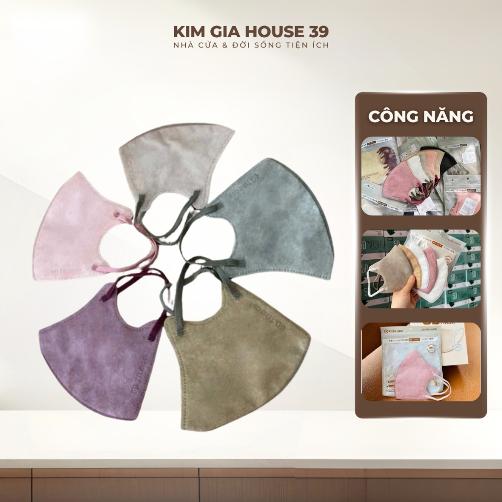Khẩu Trang 6D Uni Mask Pro Mask TUẤN ANH 3 LớP - Hộp 50 Cái mix sẵn 5 màu đen, hồng, da, ghi, xanh