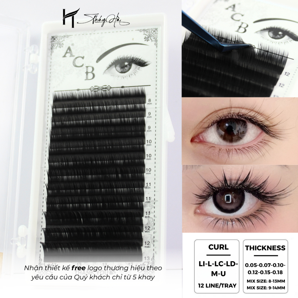 Mi Khay ACB Độ Cong Trung Hoa Li-LJ-LB-LC-LD-M, Cong Gãy, dày 0.07  Lông mi nhân tạo Thúy Hà
