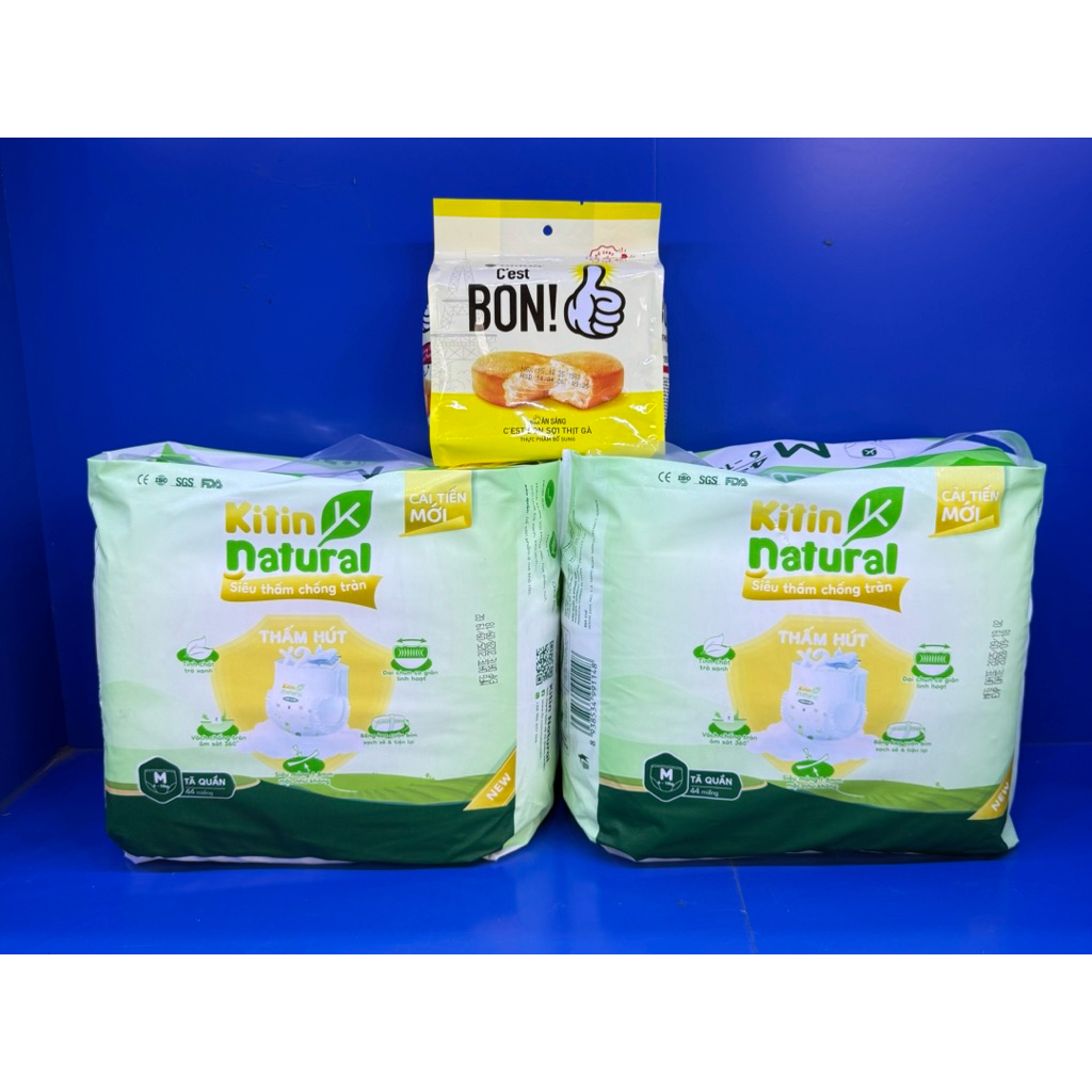 [Combo 2 Bịch + Tặng Bánh Bon Sợi Gà] Tã Dán/Quần Kitin Natural Siêu khô thoáng và thấm hút