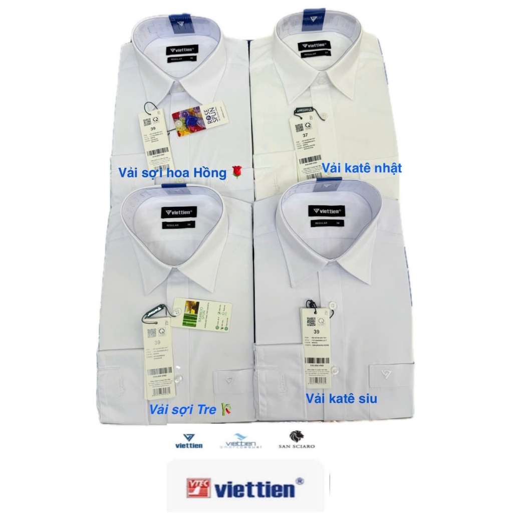 viettien_ Áo sơmi  trắng tay dài Viettien lai bầu phom regular