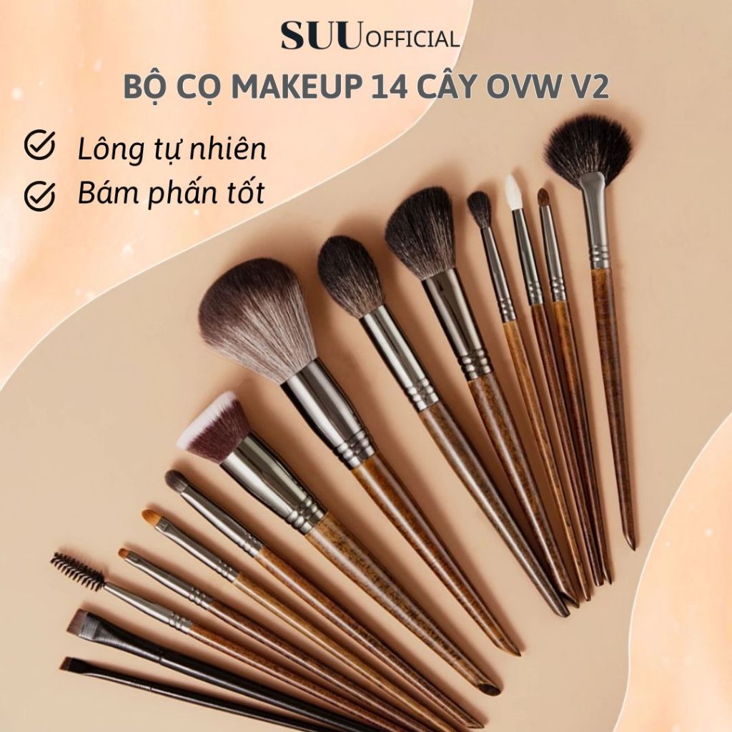 【OVW】Bộ cọ trang điểm 14 cây OVW VER 2 lông tự nhiên mềm mại bộ cọ makeup cá nhân chuyên nghiệp