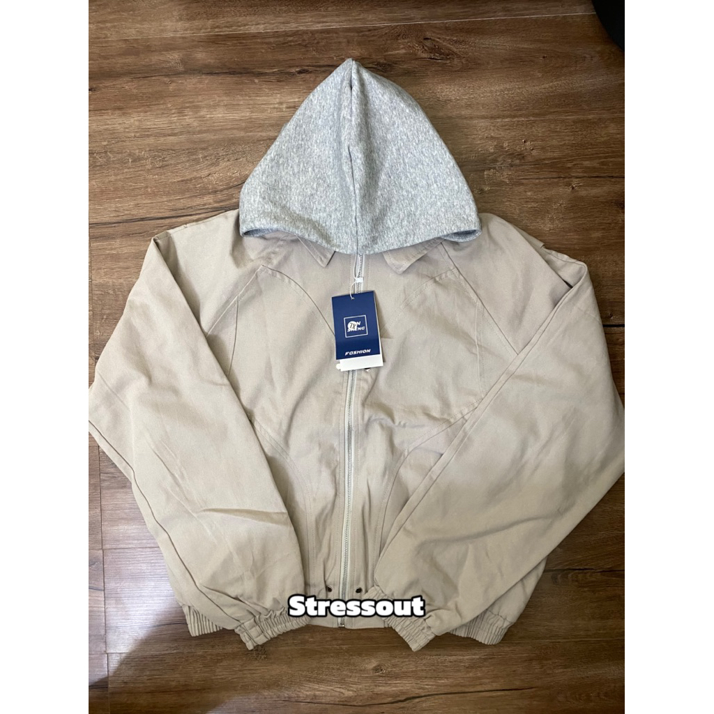 (có ảnh thật )Áo Khoác Bomber Phối Hoodie Unisex Form Rộng-Stressout | BigBuy360 - bigbuy360.vn