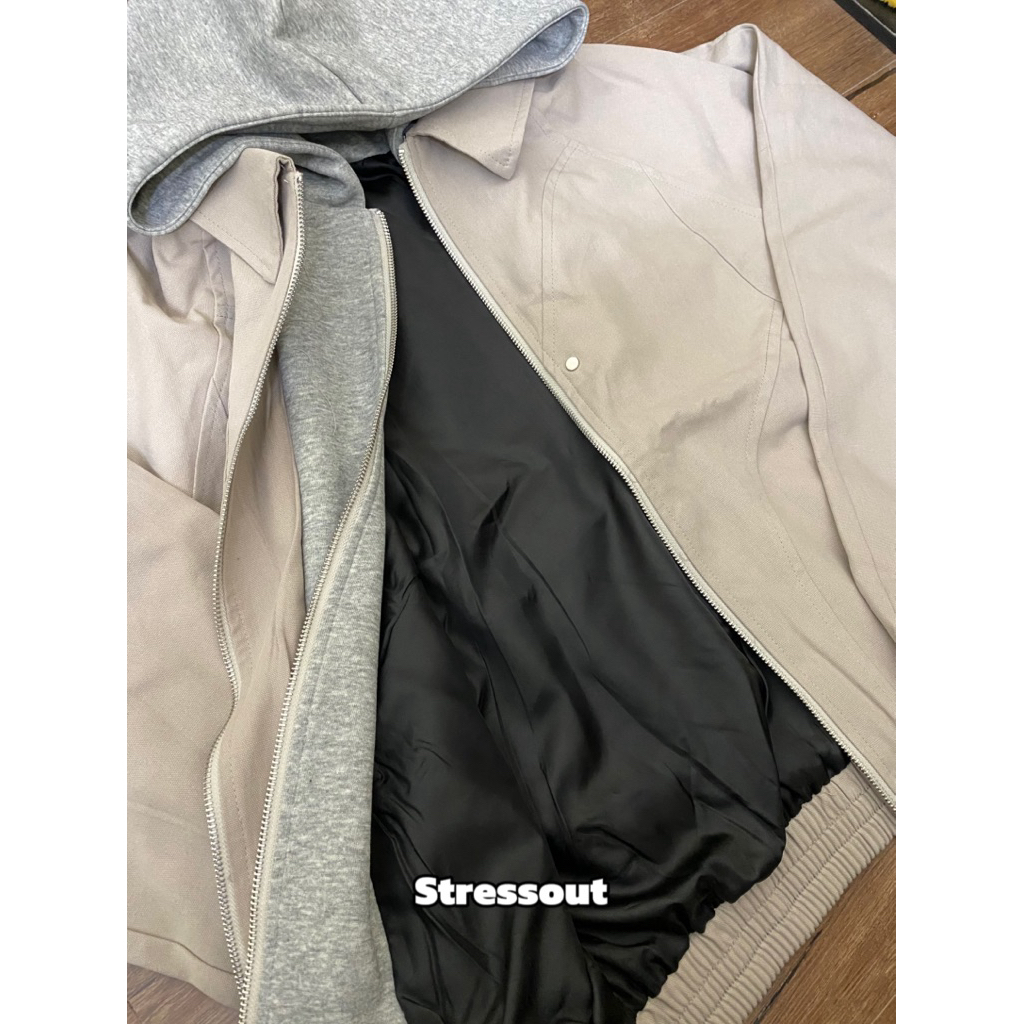 (có ảnh thật )Áo Khoác Bomber Phối Hoodie Unisex Form Rộng-Stressout | BigBuy360 - bigbuy360.vn