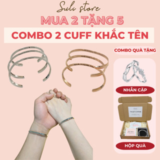   TẶNG NHẪN ĐÔI Vòng Tay Cuff Cặp Khắc Tên Theo Yêu Cầu Titan Không Đen Gỉ Suli Store 