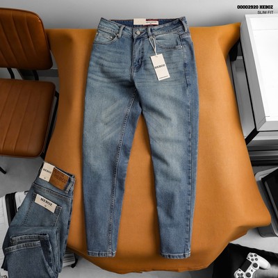 Quần jean nam Heboz dáng slim trơn D077, quần dài nam denim màu xanh đậm cao cấp - 00002920