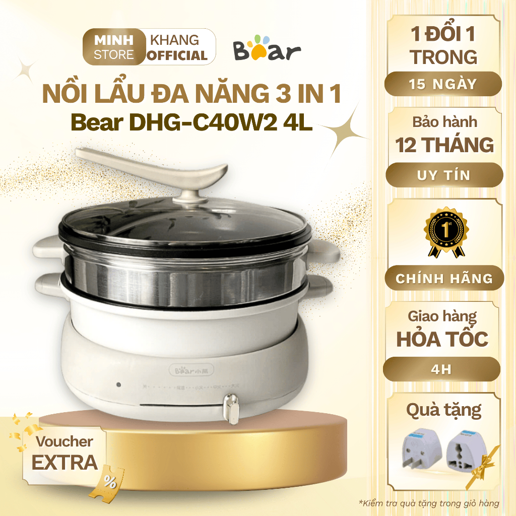 Nồi Lẩu - Nướng DHG-C40W2 3 in 1 Kèm Khay Hấp - HÀNG CÓ SẴN - Bảo Hành 12 Tháng