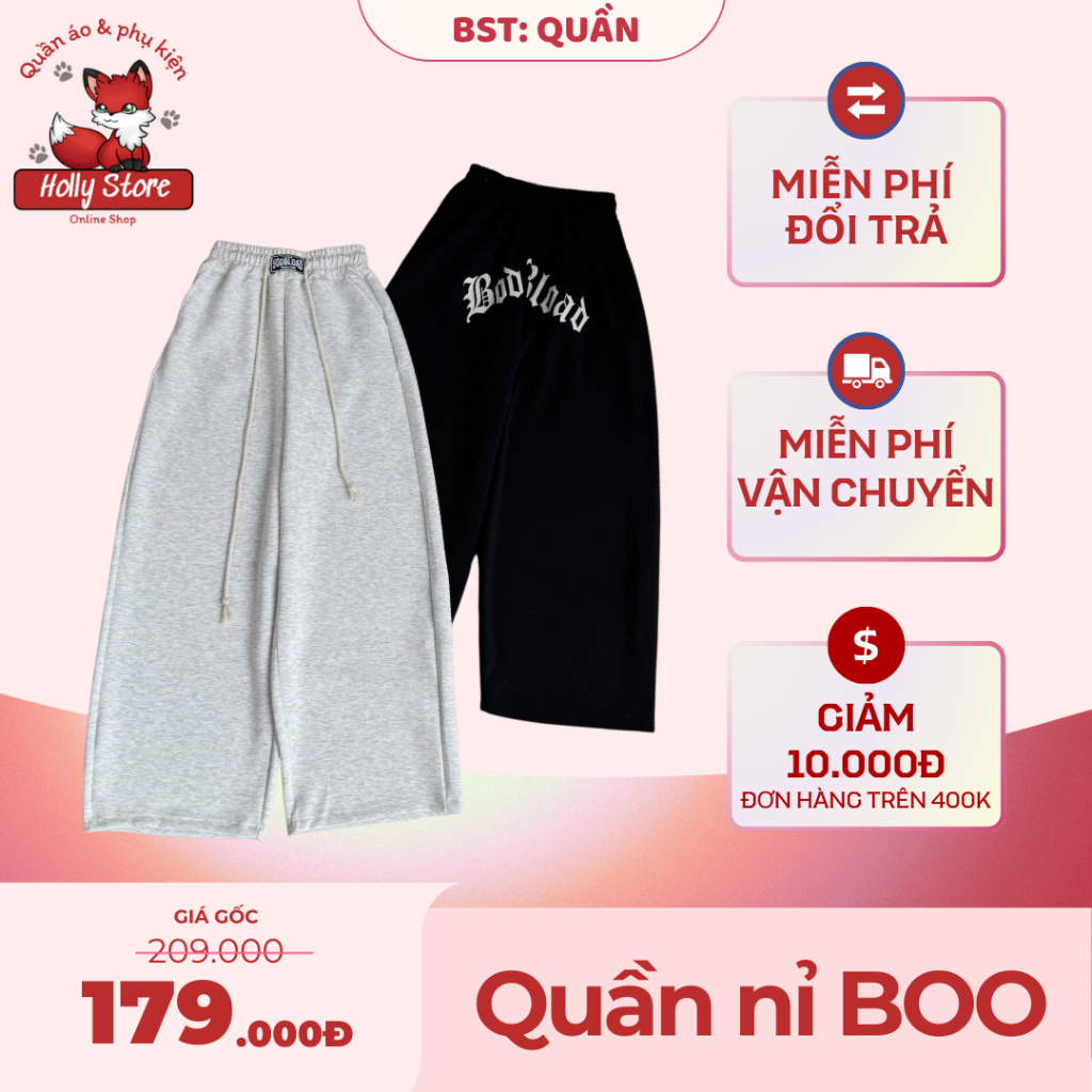 [Holly Store] - Quần Nỉ BOO Ống Rộng