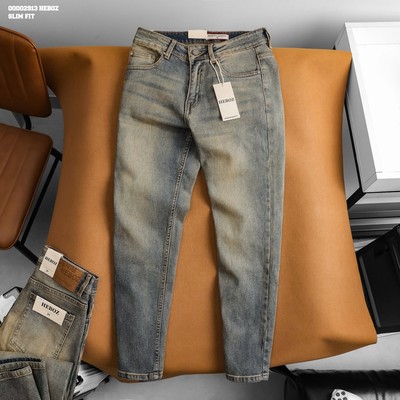 Quần jean nam Heboz dáng slim trơn D072, quần dài denim nam cao cấp - 00002913