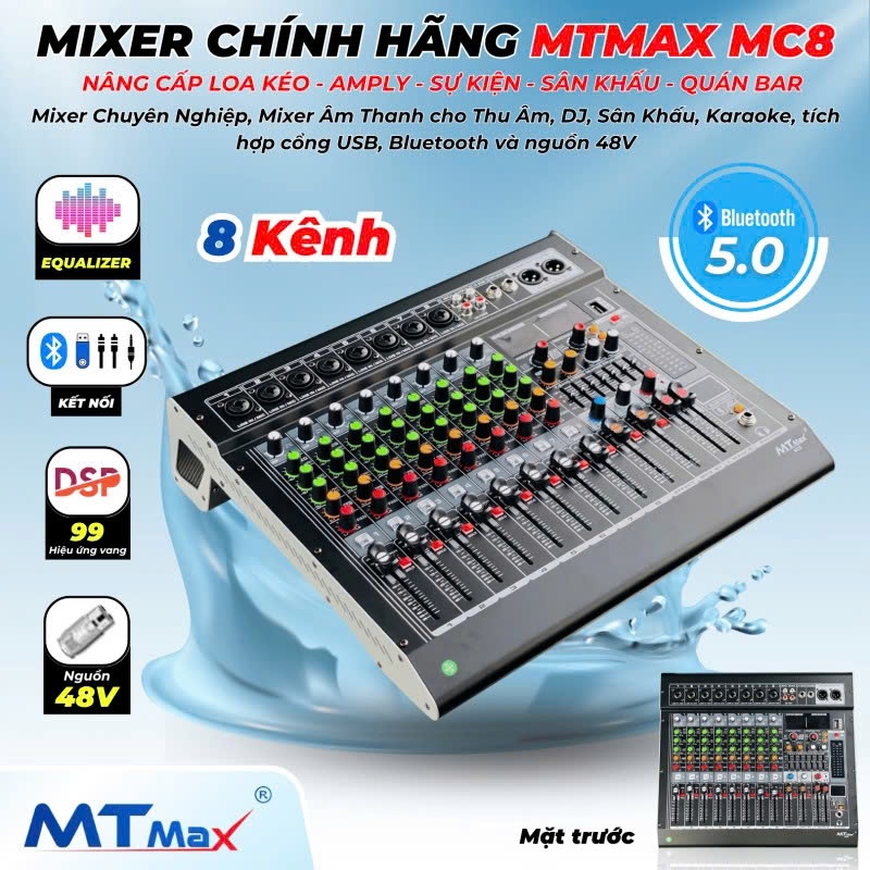[Tặng dây av] Mixer nâng cấp âm thanh MC8 -8 Kênh dùng cho loa kéo,amply cũ có Equalizer 99 hiệu ứng