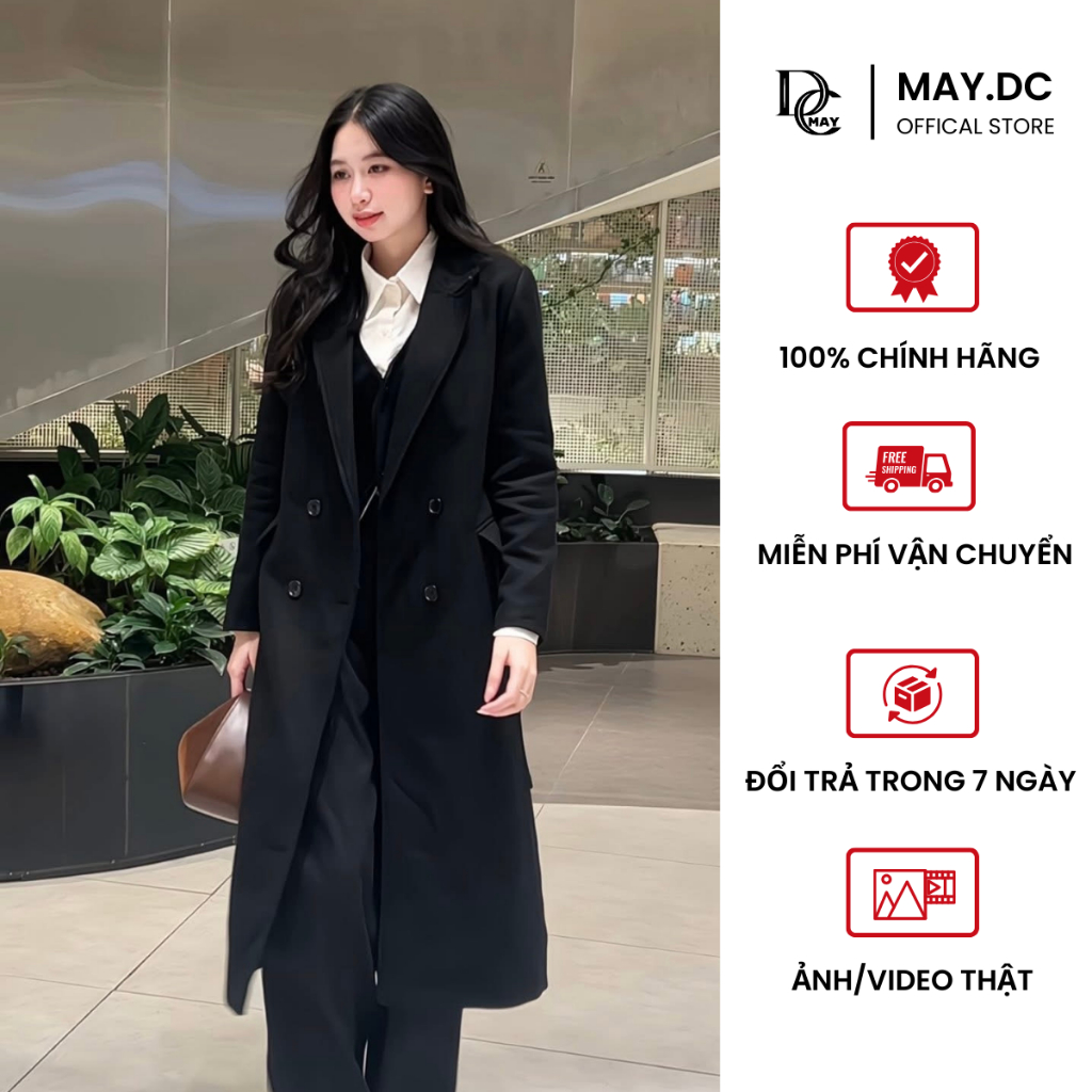 NOIR ÉLÉGANCE By MAY.DC DESIGN Áo Khoác Dạ Mangto Nữ Dáng Dài Kèm Đai, From Chuẩn - Thiết Kế Cao Cấp