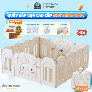  Quây Cũi Nhựa Gấp Gọn Pakey Thỏ TẶNG THẢM + 100 BÓNG Quây Nhựa Cho Bé Cao Cấp Kết Hợp 2 Đế Chắc Chắn 