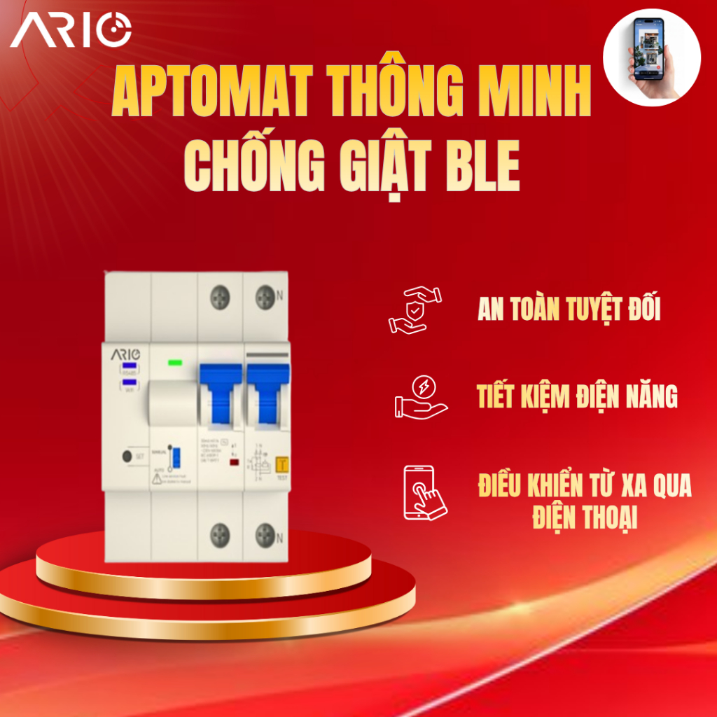 Aptomat Chống Giật Thông Minh BLE ARIO 1 Pha 2P 32A, Bảo Vệ Điện Và Giám Sát Năng Lượng.