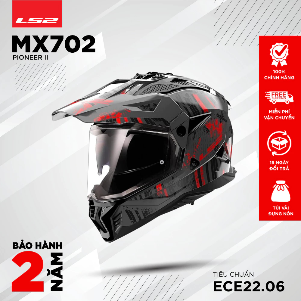 Mũ Bảo Hiểm Cào Cào LS2 MX702 Pioneer II Hai Kính Chuẩn Asian Fit Đi Xe Máy Mô Tô PKL [Hàng Chính Hã