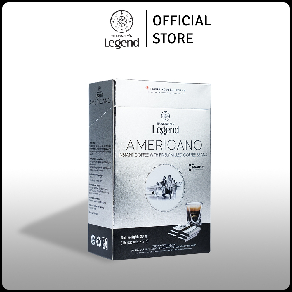 Cà Phê Đen Hoà Tan Không Đường TRUNG NGUYÊN LEGEND Americano Hộp 15 Gói Thích Hợp Cho Người Ăn Kiêng