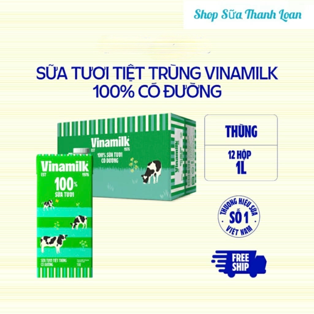 [HSD T8-2026] Thùng 6/ 12 Hộp Sữa Tươi Tiệt Trùng Vinamilk 100% Có Đường - Hộp Giấy 1L.