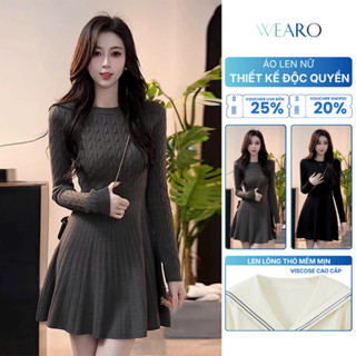  Váy Len Nữ Wearo Cổ V Dáng Ngắn Tay Dài Hàng Quảng Châu Cao Cấp Đầm Body Len Hàn Tôn Dáng Thanh Lịch 