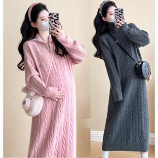  Young Mom | Hàng Cao Cấp Đầm bầu sang trọng DV262 dài váy 122cm với màu Hồng và Xám chất Len dày dặn 
