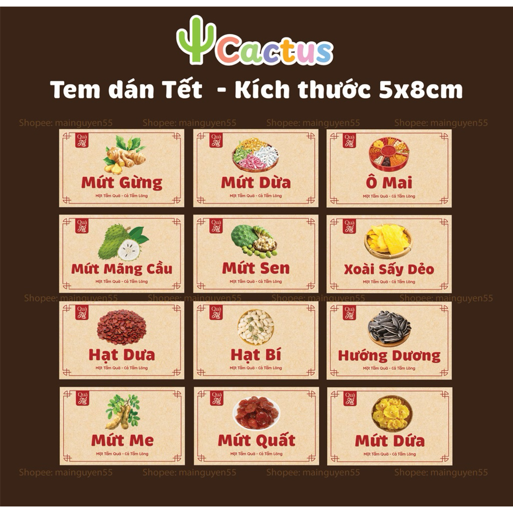 [ Sẵn ] Tem dán tết, tem hạt dinh dưỡng, Tem mứt tết, tem tết
