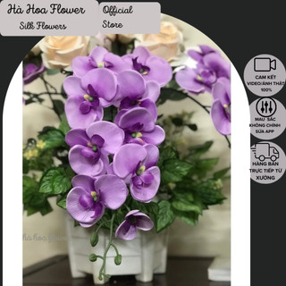  Cành Lan Hồ Điệp Giả 5 Bông Kèm Lá Xốp Cắm Chậu Bình Trang Trí Nhà Cửa - Hà Hoa Flower 