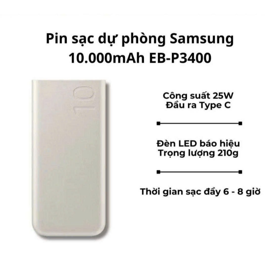 Pin dự phòng Samsung 10.000mAh 25W EB-P3400 – Sạc nhanh chính hãng – Bảo hành 12 tháng