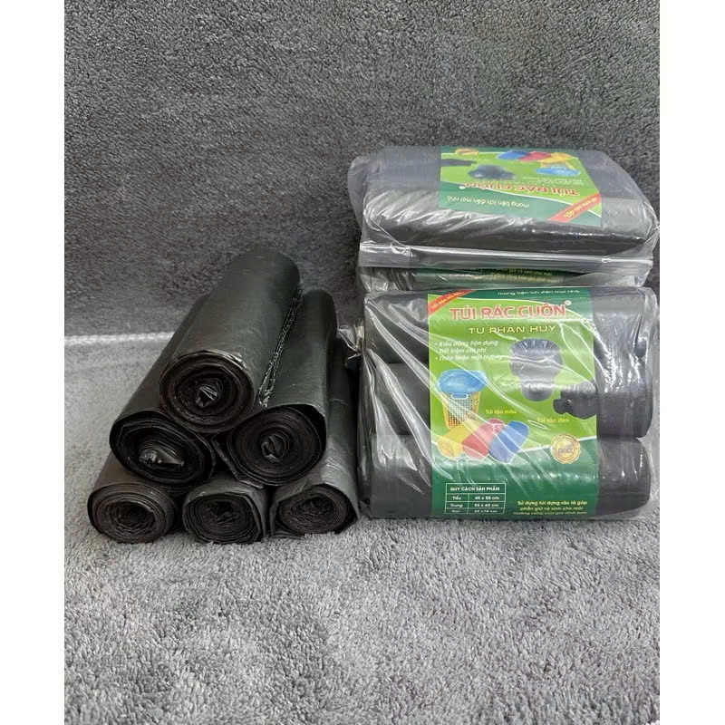 15 Cuộn Túi Đựng Rác Đen Tự Phân Huỷ Size To 55 x 65cm Bảo Vệ Môi Trường (Combo 5 Bịch)