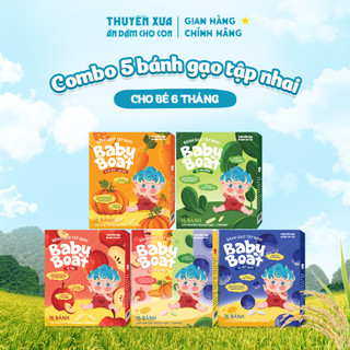 [COMBO 5] BÁNH GẠO TẬP NHAI BABY BOAT THUYỀN XƯA - BÉ 6 THÁNG