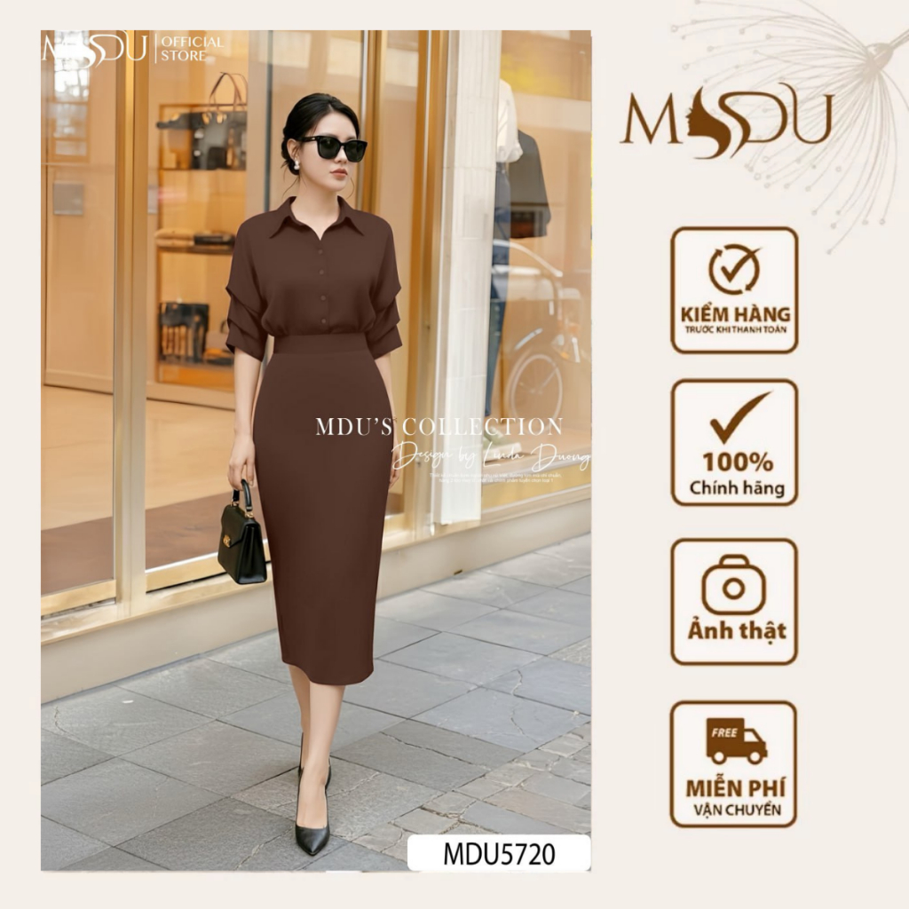 Sét Váy Thiết Kế MDU5720 ÁO Sơ Mi Kết Hợp Chân Váy, Mang Đến Phong Cách Công Sở Từ MDU