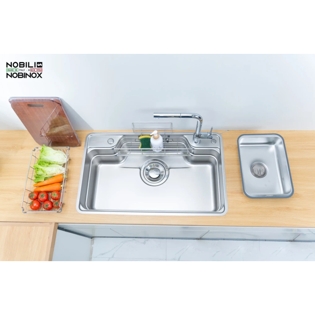 Chậu rửa bát NOBINOX LIKEN NL792D | Tặng kèm vòi dây rút cao cấp