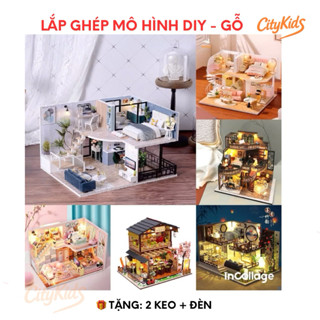 Mô hình nhà GỖ búp bê DIY - L032 và nhiều mẫu- (TẶNG 2 KEO + ĐÈN)