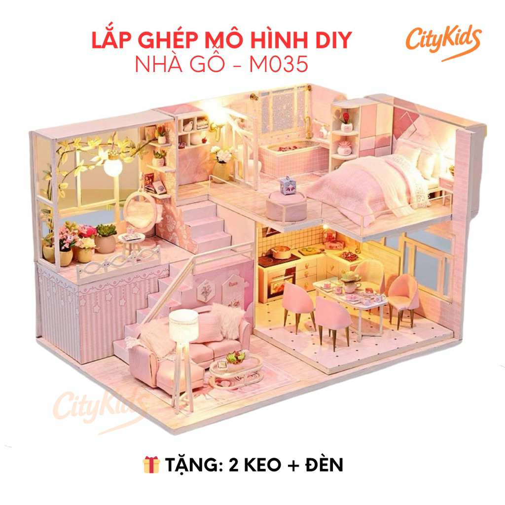 Mô hình lắp ghep nhà gỗ mini búp bê DIY M035 - TẶNG 2 KEO