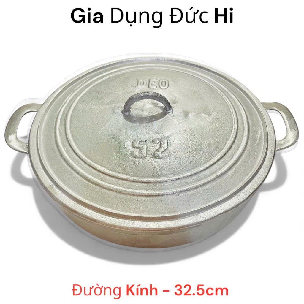 Chảo Gang Đáy Bằng Có Nắp - Size 32.5cm Tặng Kèm Sạng - chảo gang Đúc Nguyên Khối