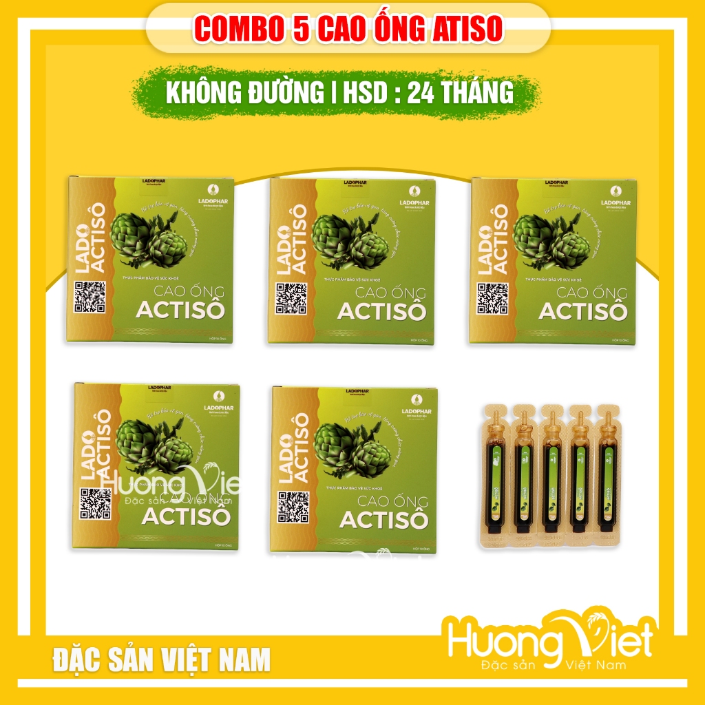 COMBO 5 Cao Actiso không đường Actiso Ladophar, cao Atiso Đà Lạt (Hộp 10 ống x 10ml)