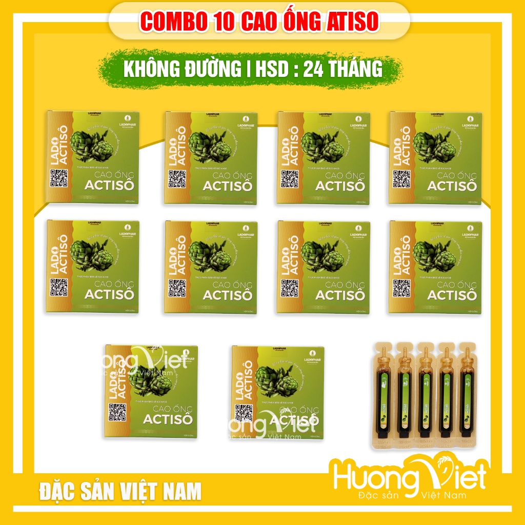COMBO 10 Cao Actiso không đường Actiso Ladophar, cao Atiso Đà Lạt (Hộp 10 ống x 10ml)