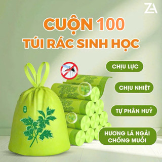 [100 túi/cuộn] Túi Đựng Rác Hương Ngải Cứu, Túi Rác Có Dây Rút Chống Muỗi Chất Liệu Dai Dẻo Có Dây Rút Kích Cỡ 45x40 AZ