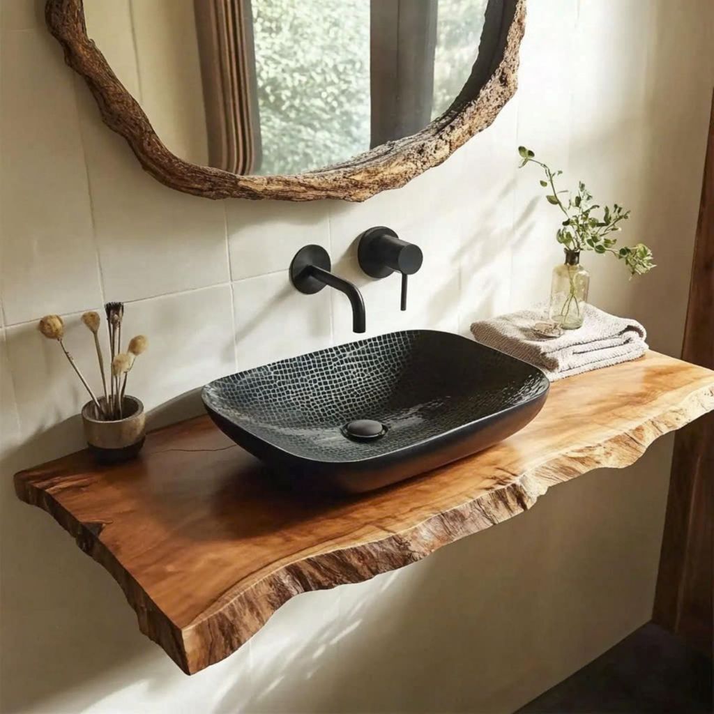 Tấm Gỗ Lavabo Nguyên Tấm Live-Edge Dày 5cm – Rộng 45cm – Dài 60–200cm – Dadota Wood Decor
