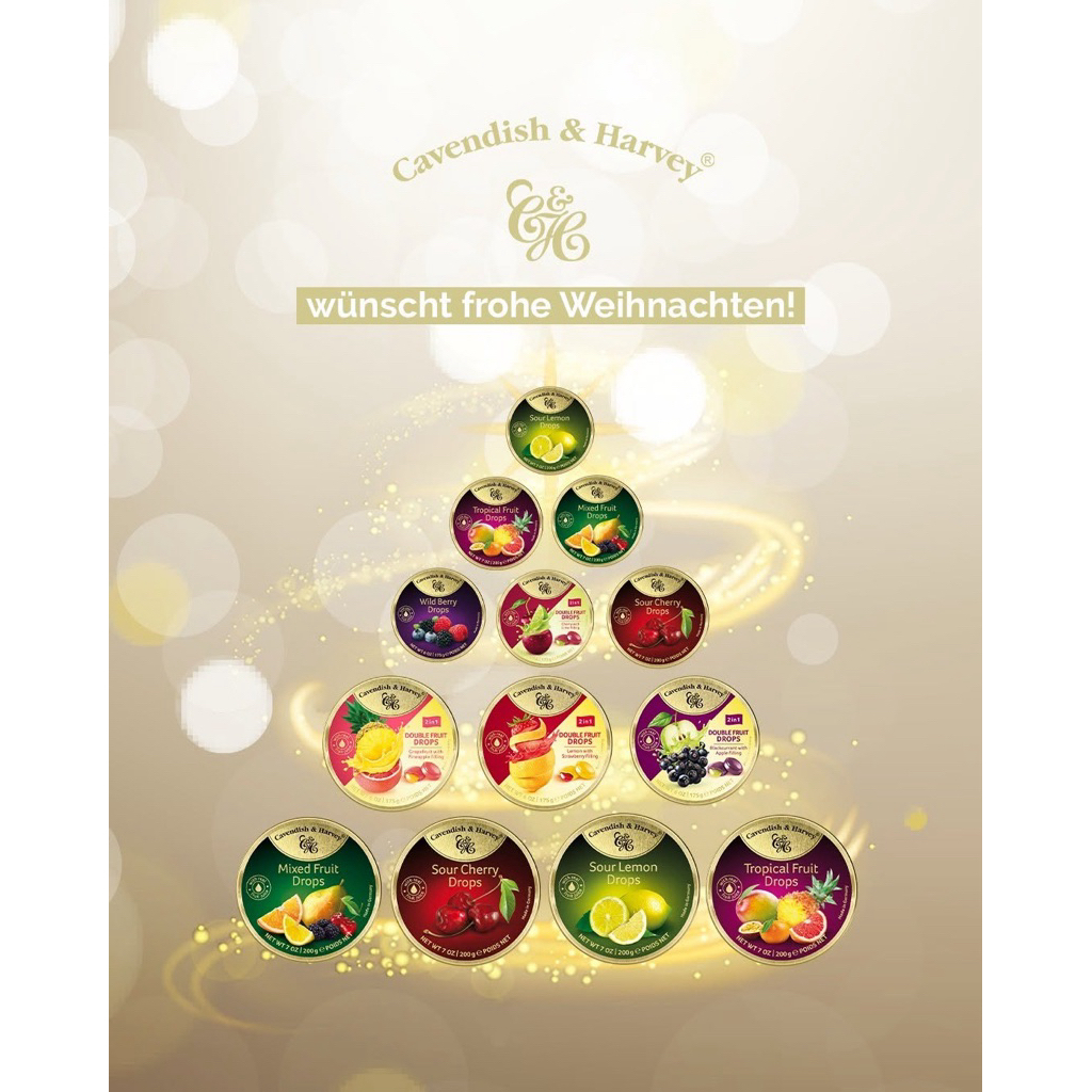 (16 vị) Kẹo trái cây hộp thiếc Cavendish & Harvey hộp 200gr Đức
