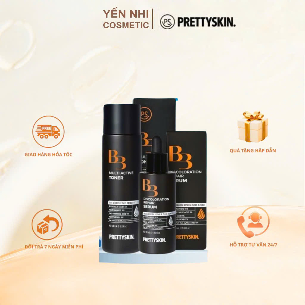 PS. PRETTYSKIN. Combo Toner Multi Active B3 và Serum b3 discoloration repair